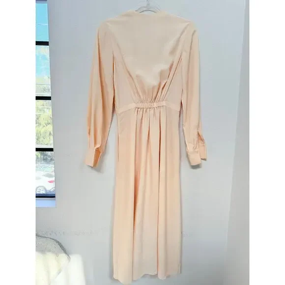 Vince Poet Long Sleeve Midi Dress Cream Sandalwood Size XS